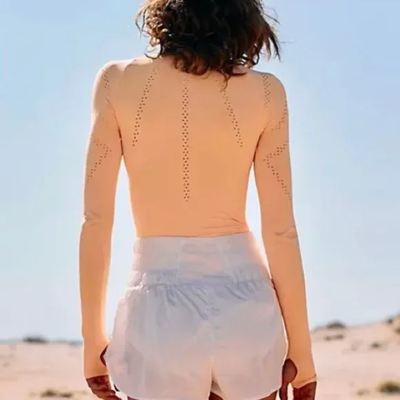 8. New! Free People Movement Good Karma Hi-Neck Layer Long Sleeve Top in Peach - Picture 5 of 12